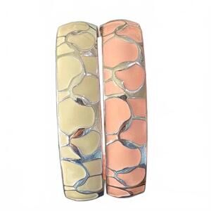 Vintage Express Magnetic Clasp Pink & Cream Silver Embossed Design Bracelet Set